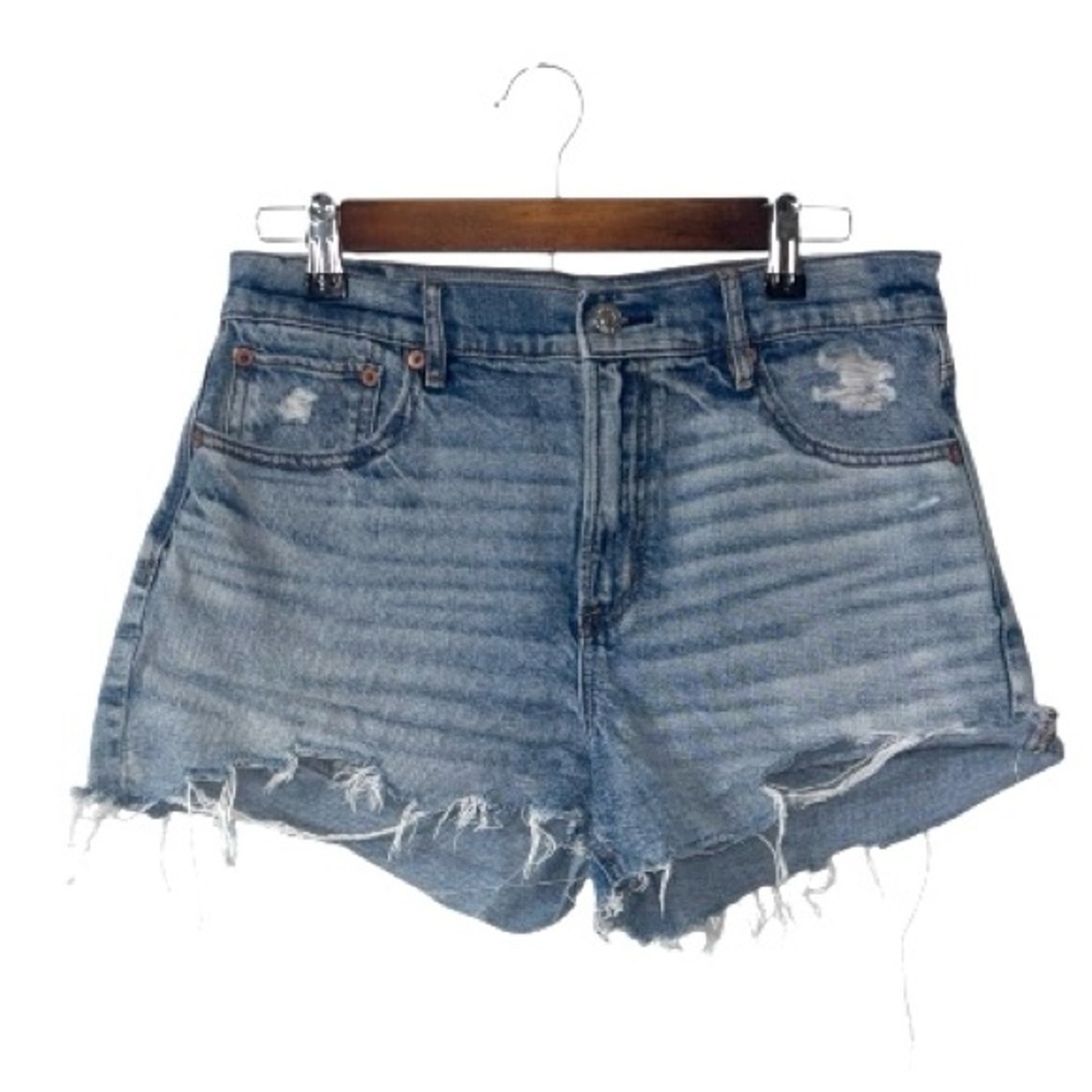 American Eagle Relaxed Short Denim Jeans Shorts Blue Distressed Classic Wash 8